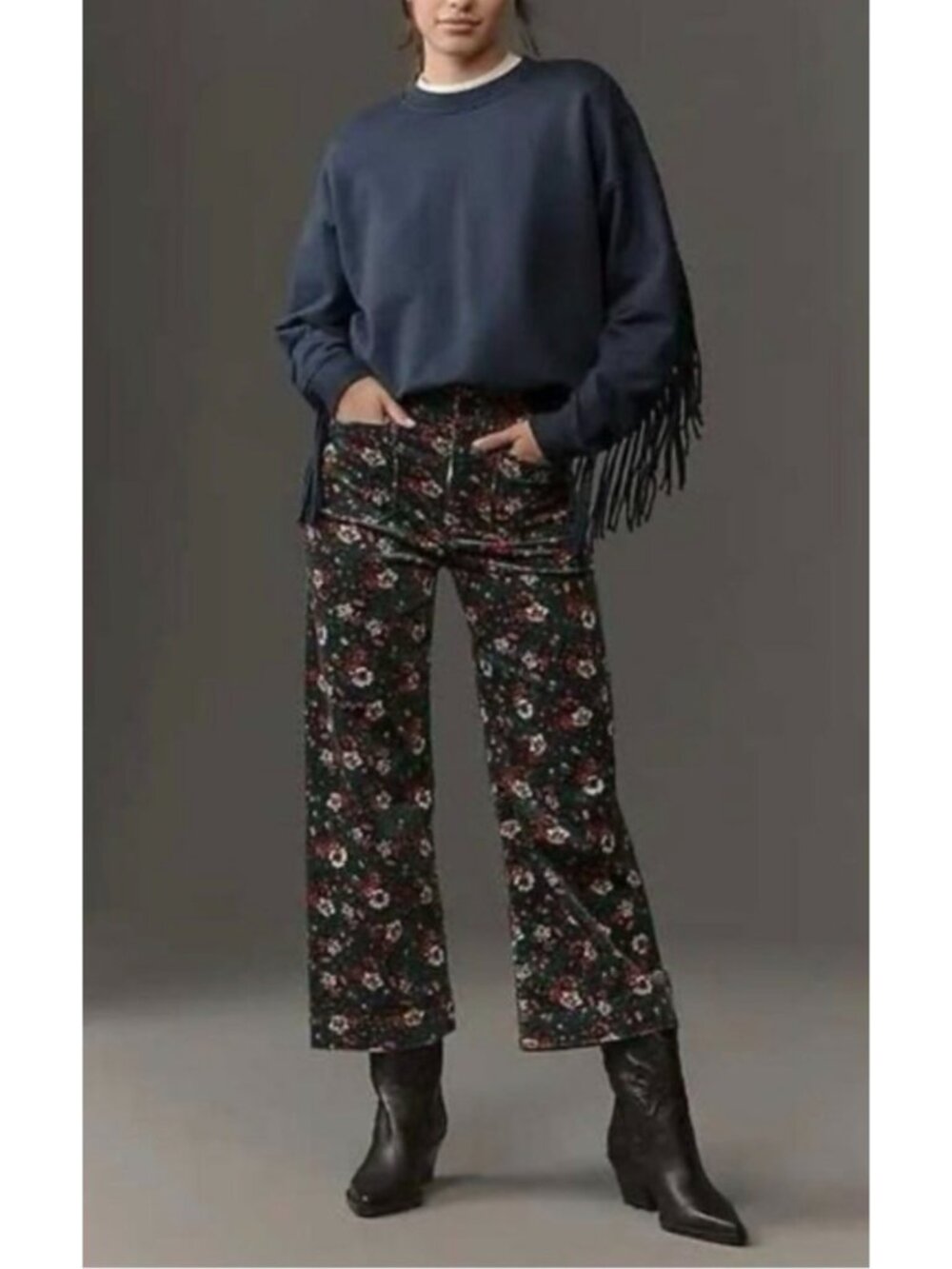 Anthropologie Colette Corduroy Floral Pants Womens 26 Wide Leg High Rise Retro